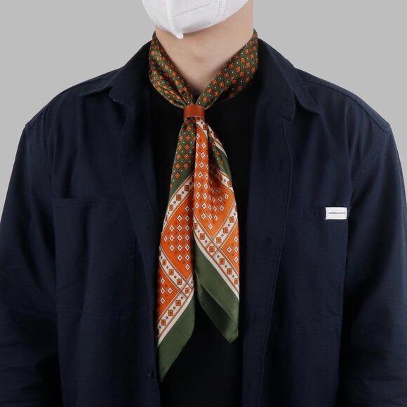 ⚡Men Armygreen Necktie 27.5 Inches Cowboy Scarves Pocket Square Silk Bandanas - Picture 8 of 9